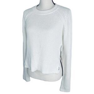 Caren Forbes Knit Long Sleeve Sweater Minimalist Coastal White Crewneck Womens